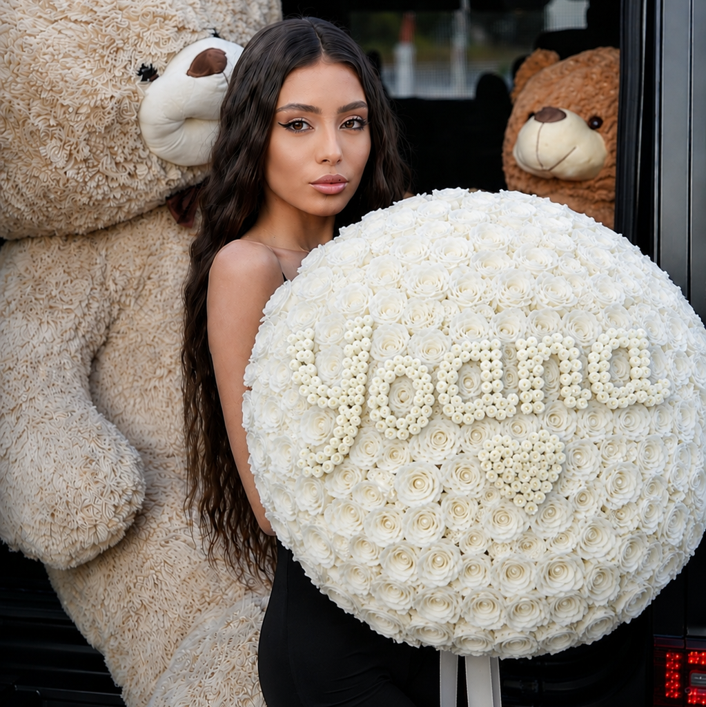 AI 101 white roses with name.