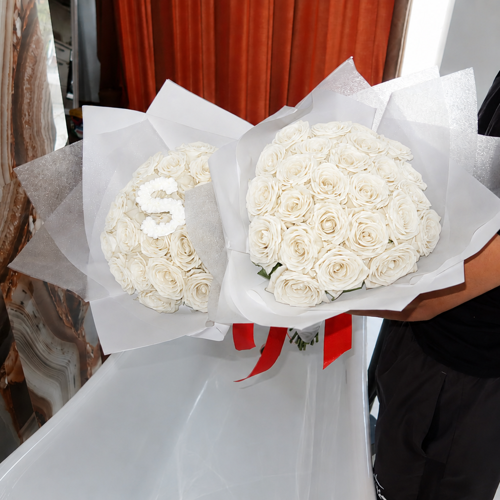 AI generated picture of 15 white roses